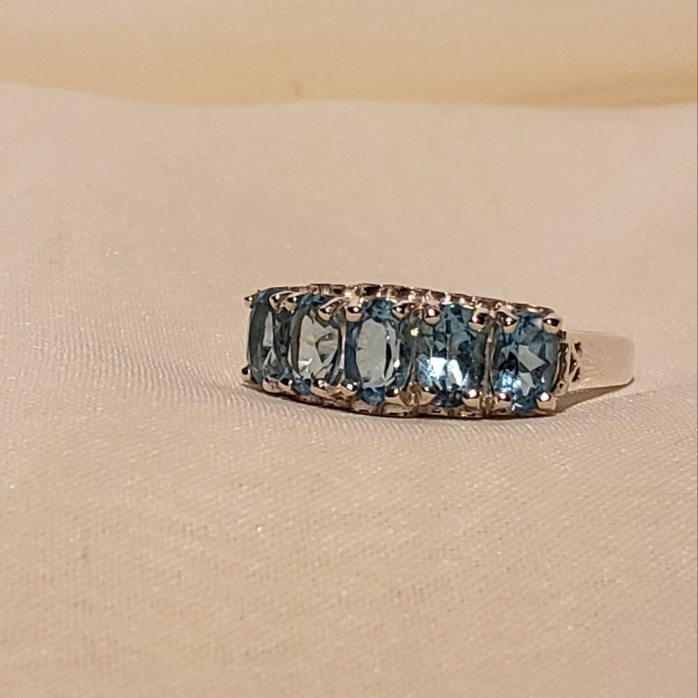 Blue Topaz Oval 5 Stone Sterling CNA Designer Ring